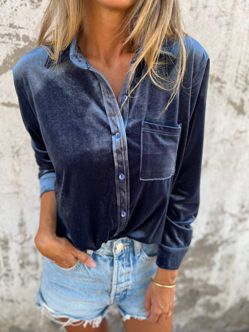 Trendige Samtbluse mit langen Ärmeln - Clara