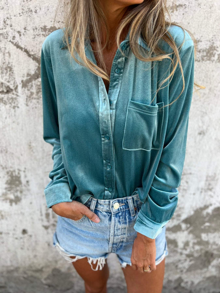 Trendige Samtbluse mit langen Ärmeln - Clara