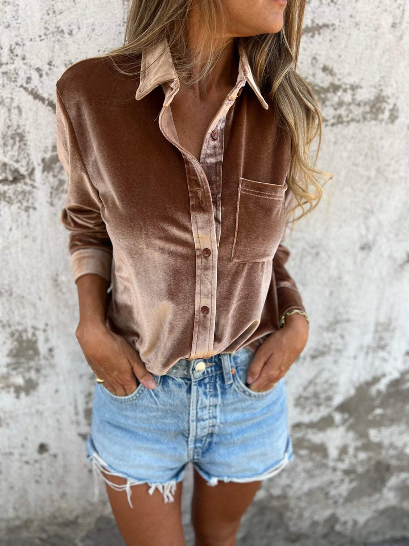 Trendige Samtbluse mit langen Ärmeln - Clara