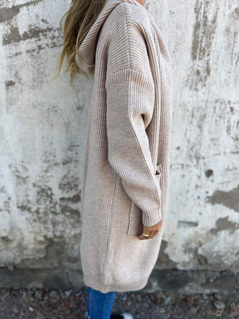 Gestrickte Lange Damenjacke mit Kapuze - Liv