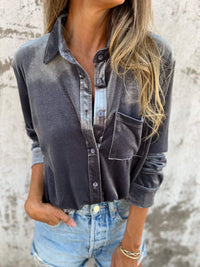 Trendige Samtbluse mit langen Ärmeln - Clara