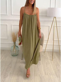 Maxikleid aus Baumwolle und Leinen mit Rundhalsausschnitt – Elin