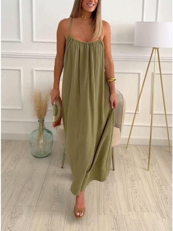 Maxikleid aus Baumwolle und Leinen mit Rundhalsausschnitt – Elin