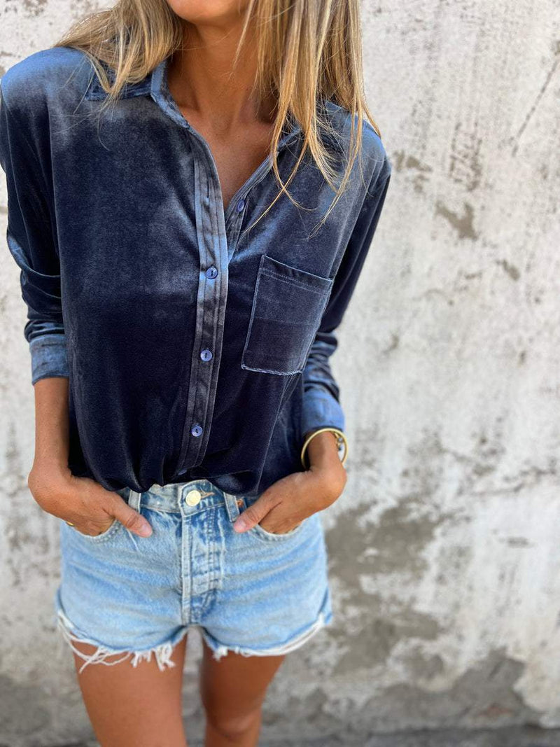 Trendige Samtbluse mit langen Ärmeln - Clara