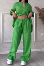 Trendiges zweiteiliges Leinen-Damen-Set mit Bluse und weiter Hose - Lina