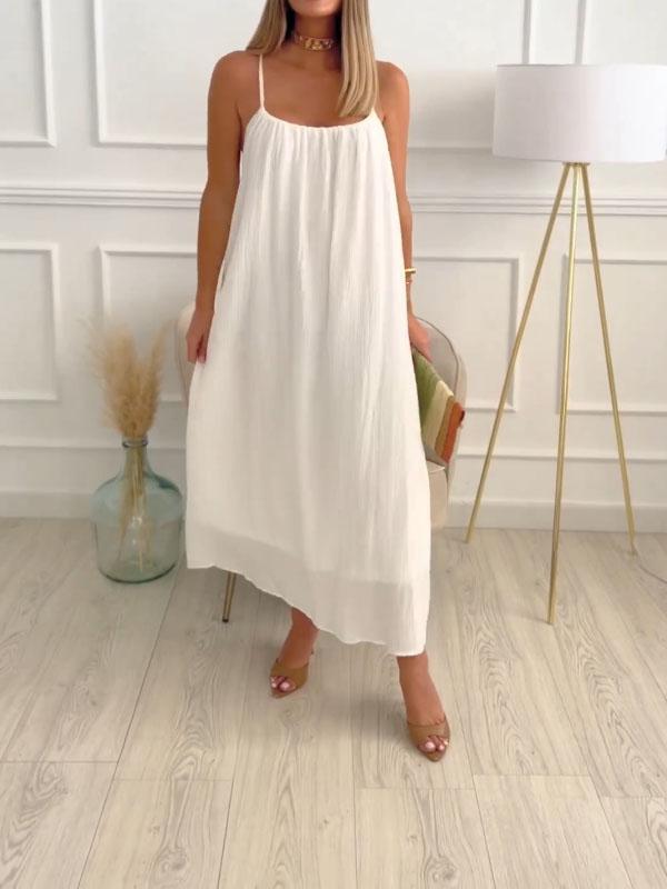 Maxikleid aus Baumwolle und Leinen mit Rundhalsausschnitt – Elin