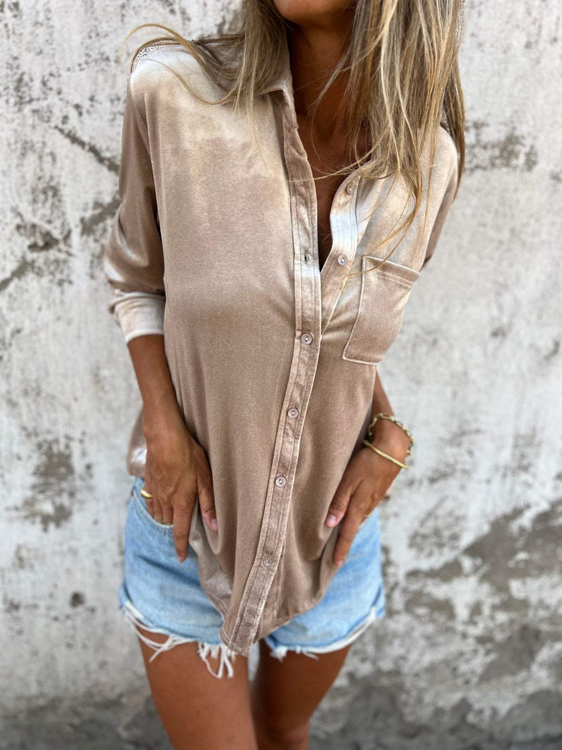 Trendige Samtbluse mit langen Ärmeln - Clara