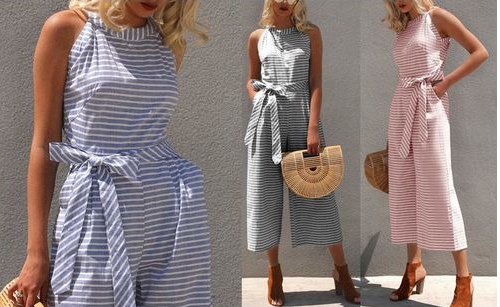 Gestreifter Damen-Jumpsuit mit Neckholder – Vivienne