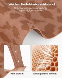 Close-up van de zachte, rekbare stof in bruine luipaardtint, met een uitgerekte strook en een honingraatstructuur voor ademend comfort. 2