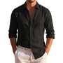 Men's Long-Sleeve Linen Shirt with Button Placket 3