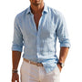 Men's Long-Sleeve Linen Shirt with Button Placket 1