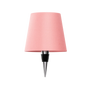 Roze lampenkap met flesstop van metaal en zwart rubber, vrijgesteld op een witte achtergrond. 16
