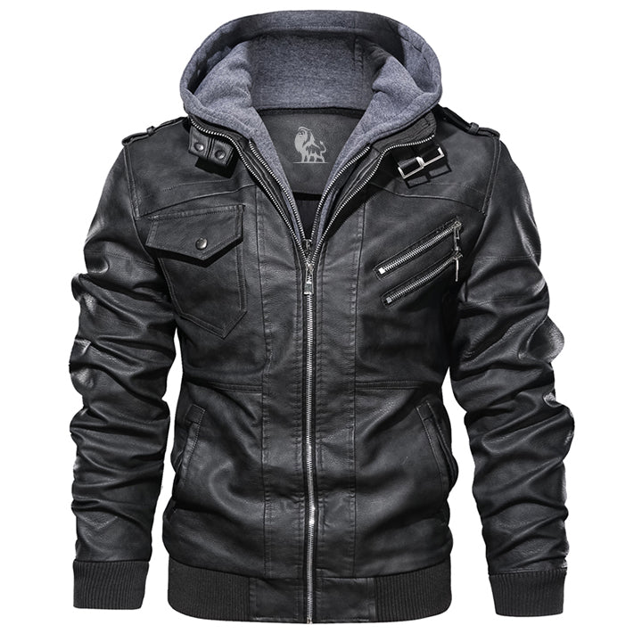 Heren leren jack met afneembare capuchon - Ryder