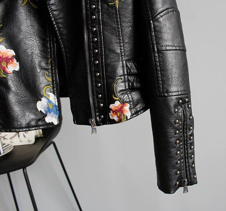 Geborduurde Dames Kunstlederen Motorjack – Eleonora