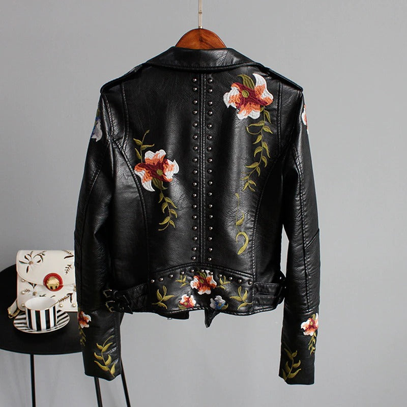 Geborduurde Dames Kunstlederen Motorjack – Eleonora