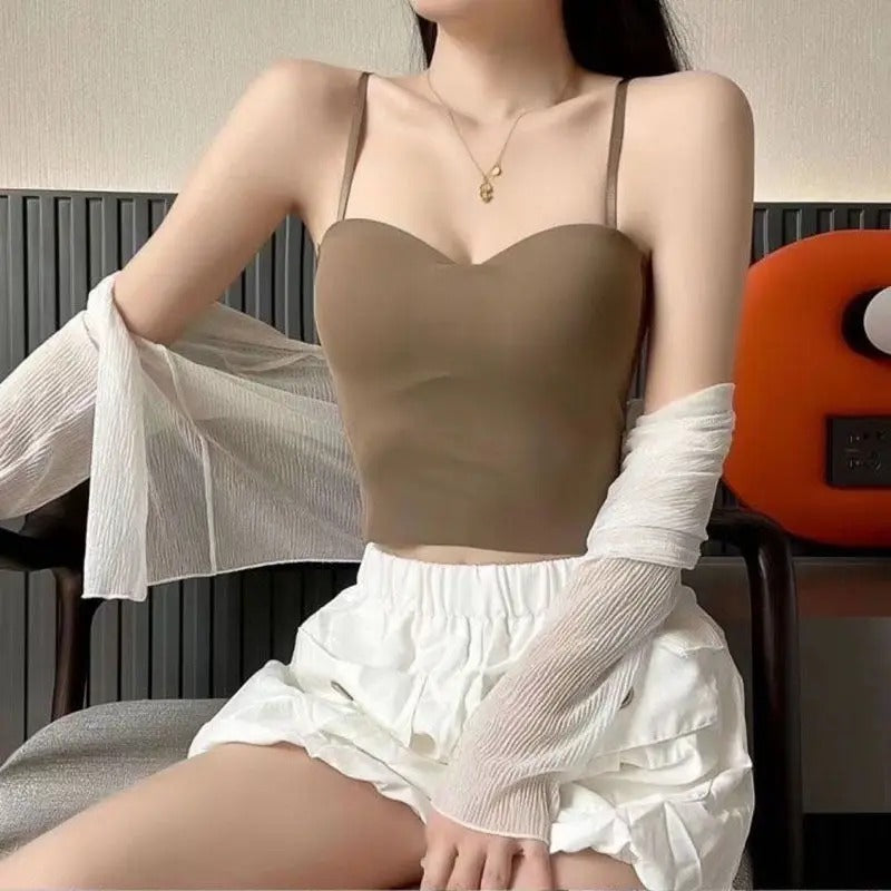 Set aus 4 luftigen Tanktops mit integriertem Bandeau-BH – Tiana