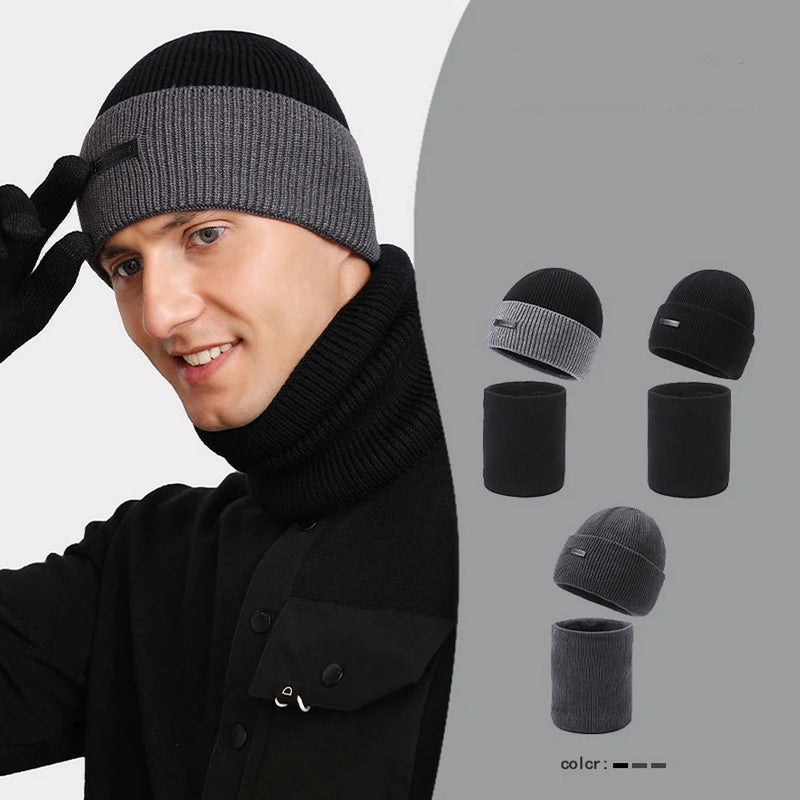 Wool Beanie Set | Cozy Knitted Men's Hat and Scarf