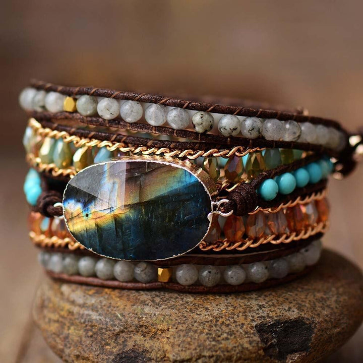 Labradorit Glanz Fünf-Reihiges Wickelarmband – Lira