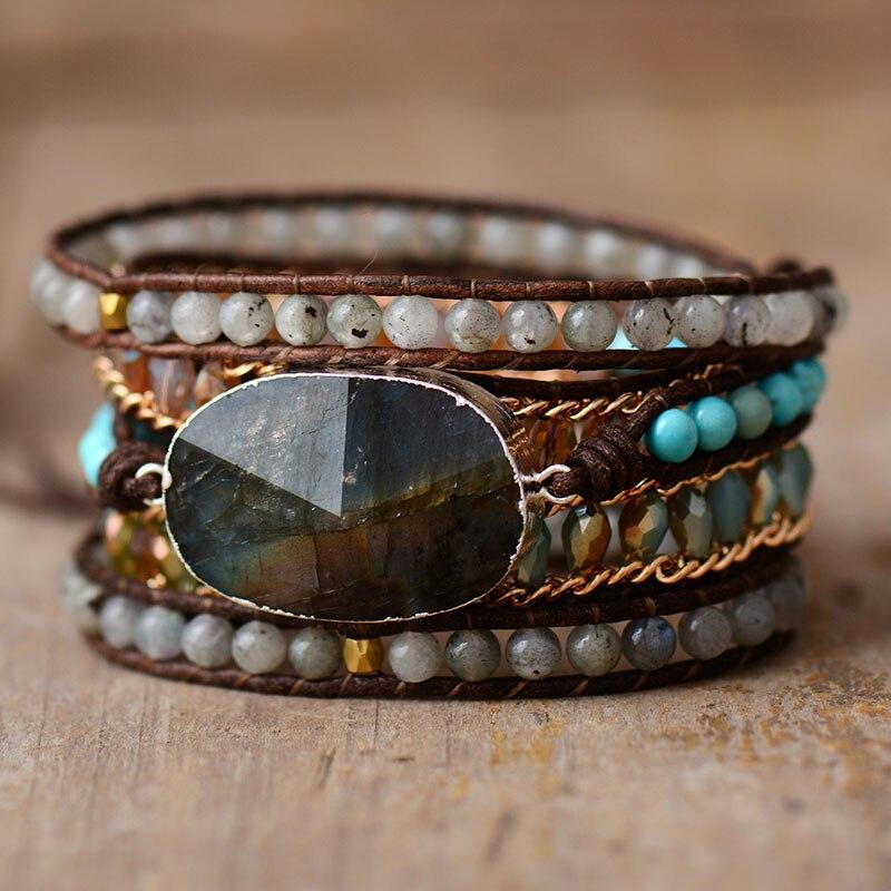 Labradorit Glanz Fünf-Reihiges Wickelarmband – Lira