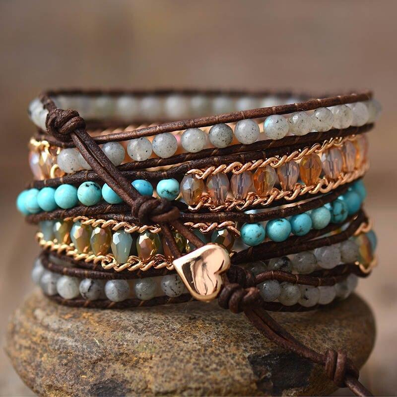 Labradorit Glanz Fünf-Reihiges Wickelarmband – Lira