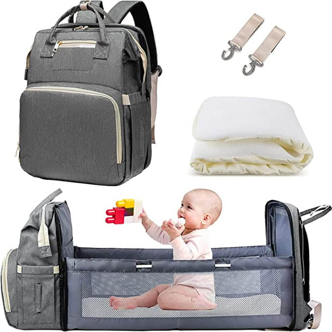 Multifunktionale Baby-Wickeltasche mit faltbarem Bettchen – Wasserdichtes Multi-Fach-Design