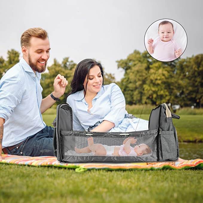 Multifunktionale Baby-Wickeltasche mit faltbarem Bettchen – Wasserdichtes Multi-Fach-Design