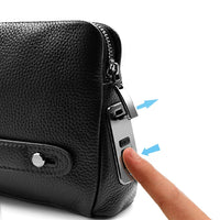 Leder Herren Diebstahlsichere Clutch mit Fingerabdruckschloss – Schwarz