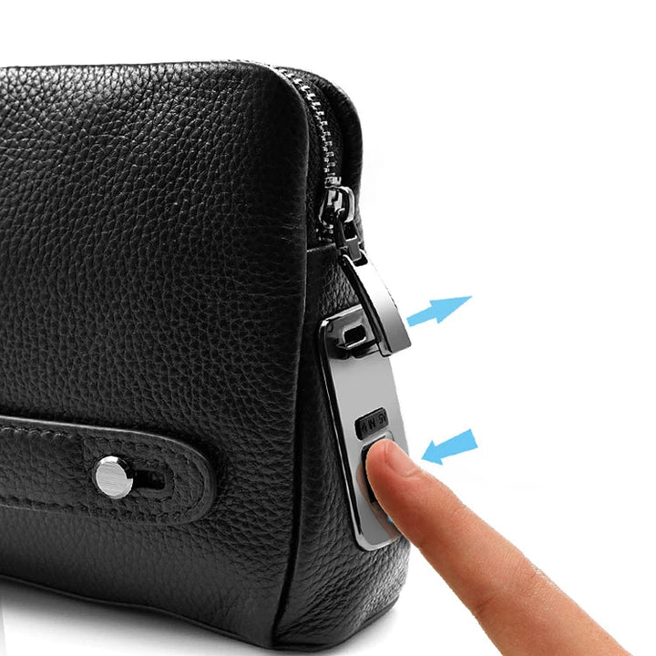 Leder Herren Diebstahlsichere Clutch mit Fingerabdruckschloss – Schwarz