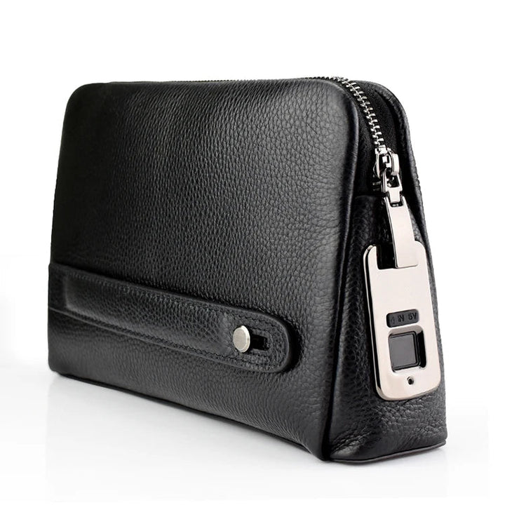 Leder Herren Diebstahlsichere Clutch mit Fingerabdruckschloss – Schwarz