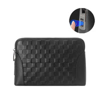 Leather Men's Handbag with Fingerprint Lock – Anti-Theft Clutch & Wallet