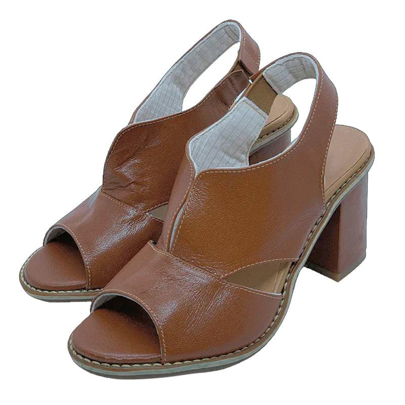 Dames leren sandalen met hak en comfortabel voetbed - Selina