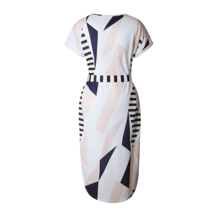 Trendy Asymmetrische Dames Midi-jurk met Print en Tailleband – Elira