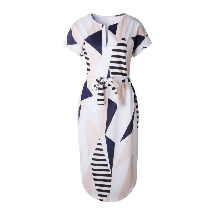 Trendy Asymmetrische Dames Midi-jurk met Print en Tailleband – Elira