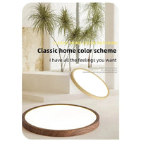 Twee ronde lampen, een lichte en een donkere houtlook, in een sfeervol interieur met decoratieve planten. 4