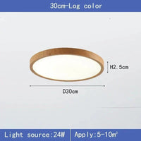 Productafbeelding van de lamp van 30 cm in lichte houtlook, met diameter- en hoogtemaat en vermogen en geschikte ruimte. 9