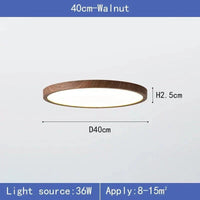 Productafbeelding van de lamp van 40 cm in donkere houtlook, met diameter- en hoogtemaat en vermogen en geschikte ruimte. 10