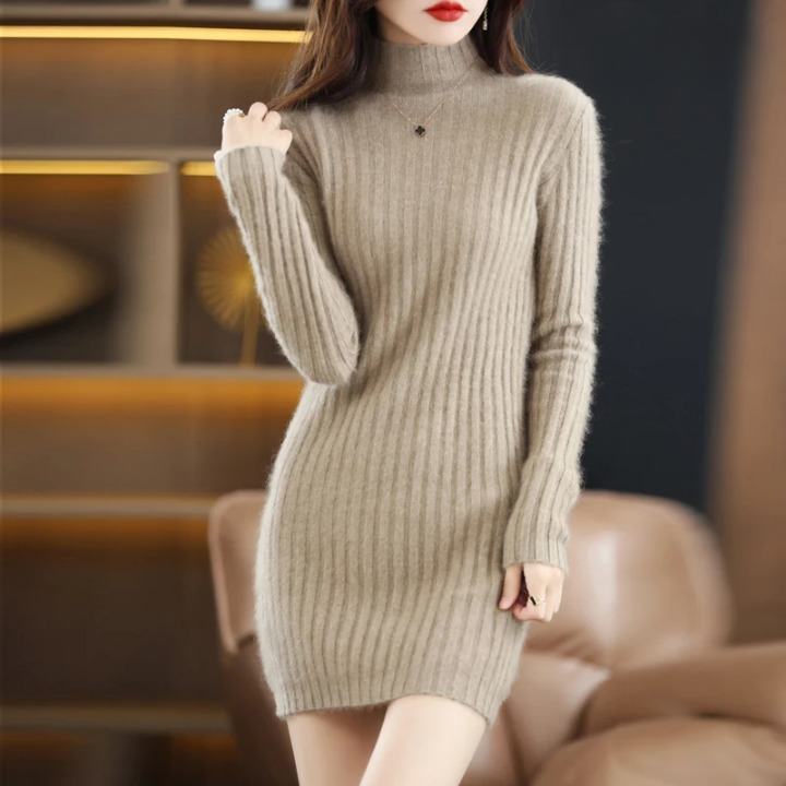 Knitted Autumn Dress with Turtleneck – Noëlle