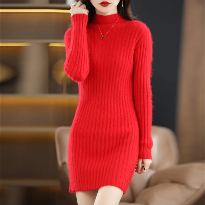 Knitted Autumn Dress with Turtleneck – Noëlle