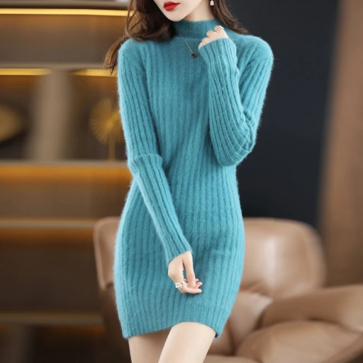 Knitted Autumn Dress with Turtleneck – Noëlle