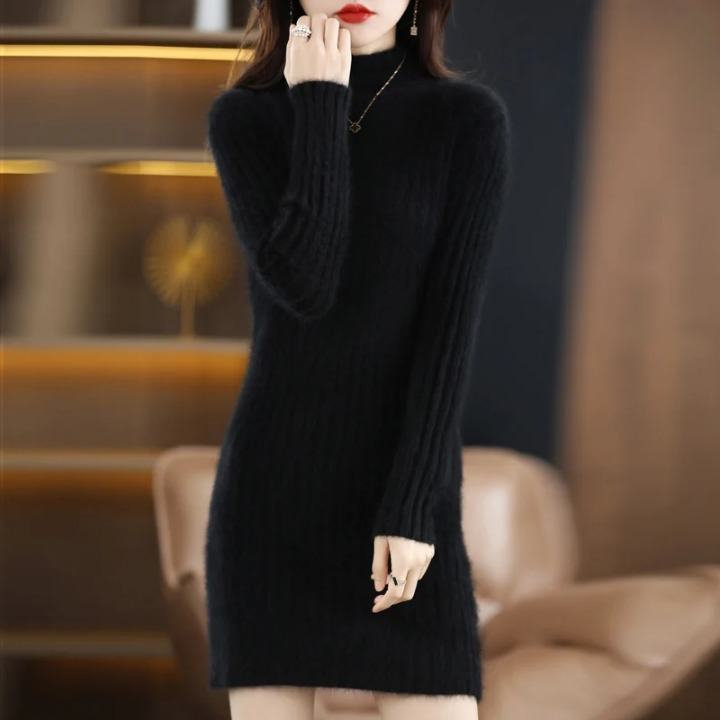 Knitted Autumn Dress with Turtleneck – Noëlle
