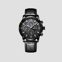 Klassieke herenhorloge met quartzuurwerk en leren band – Davion