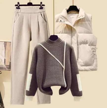 3-teiliges Damen-Herbstset mit Hose, Bodywarmer und Pullover – Amira