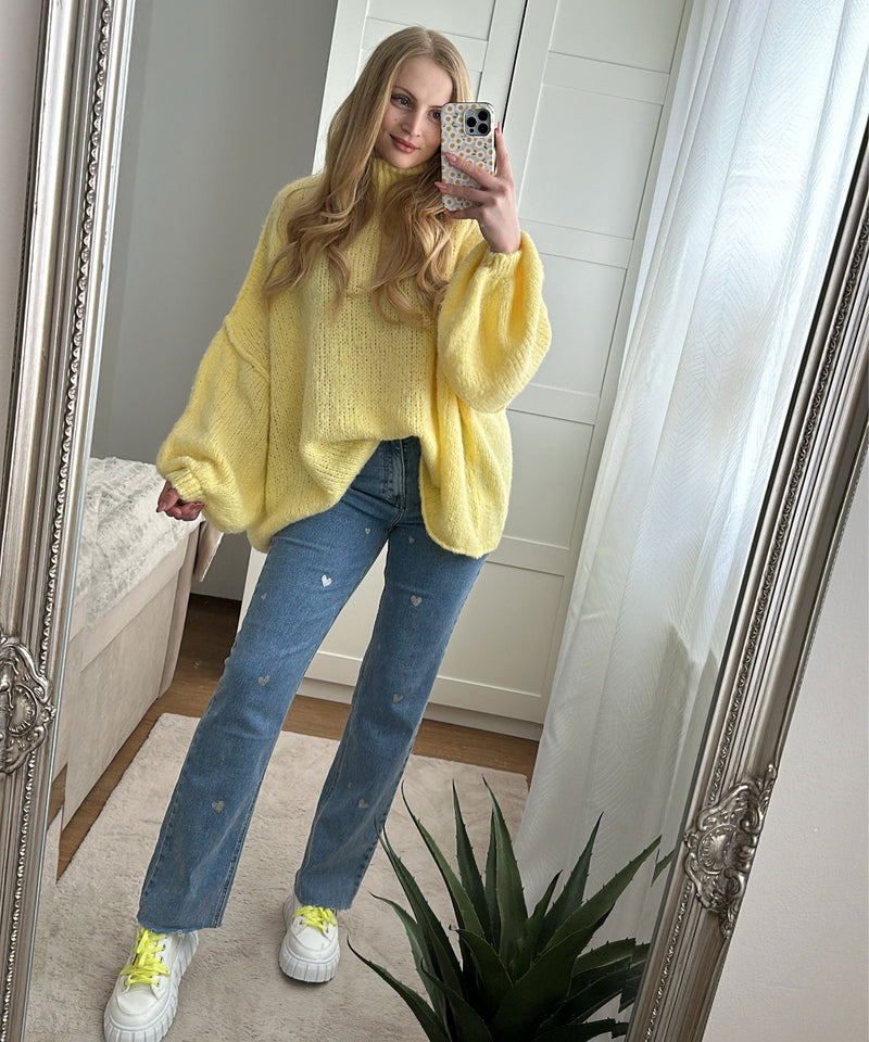 Damen Stretch-Jeans mit weitem Bein und Herzchenmuster - Amelie