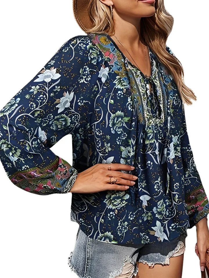 Vintage Boho Sommerbluse mit Blumenmuster und langen Ärmeln – Sana