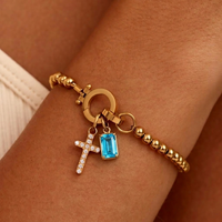 Nova Bead Birthstone Bracelet with Cross Charm 37