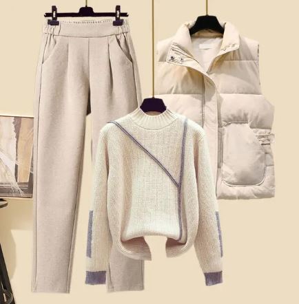 3-teiliges Damen-Herbstset mit Hose, Bodywarmer und Pullover – Amira
