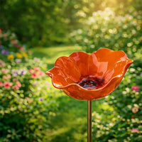Metal Poppy Flower Bird Bath Stake - Garden & Balcony Decor, 60cm 10