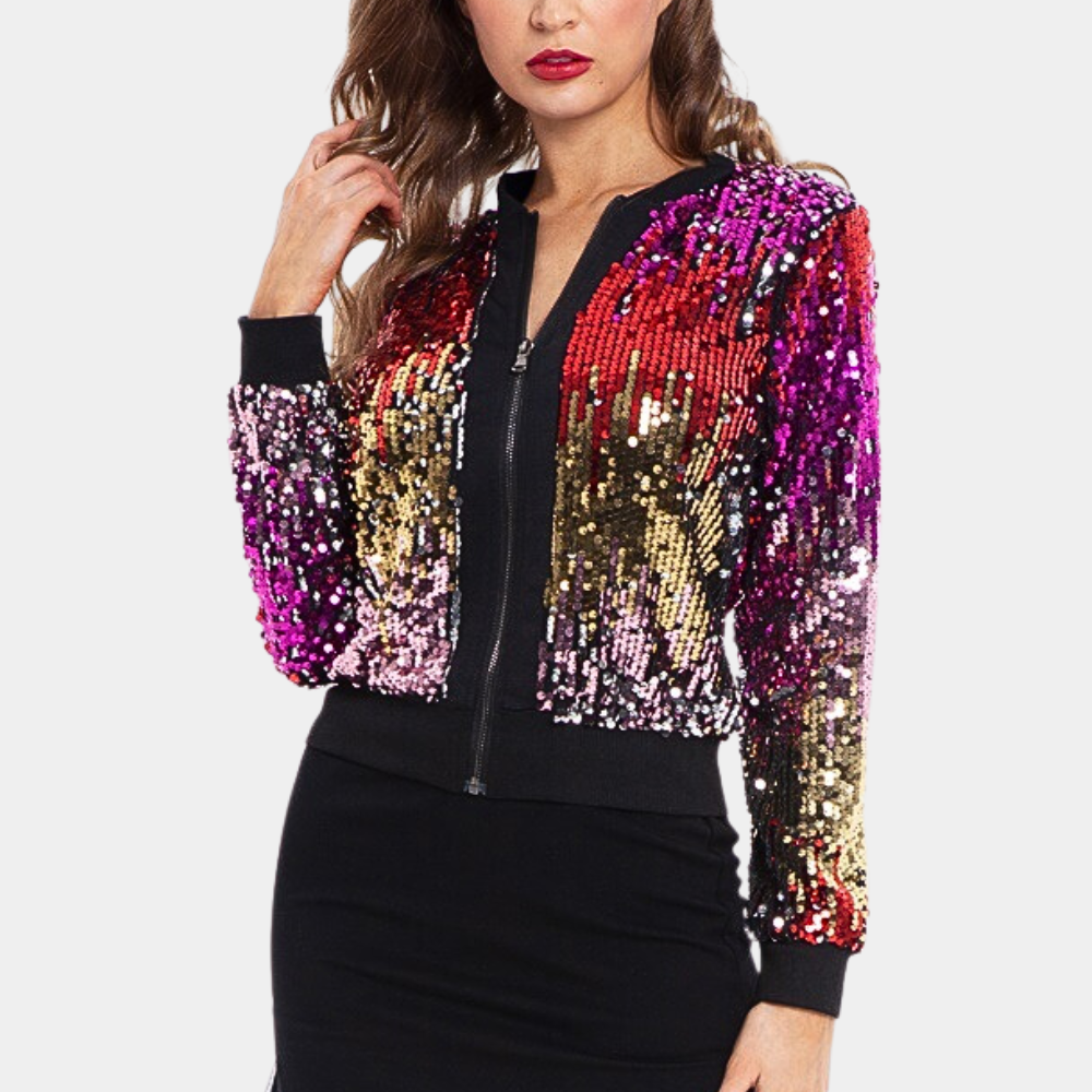 Short Women's Jacket with Shiny Sequins - Livia
