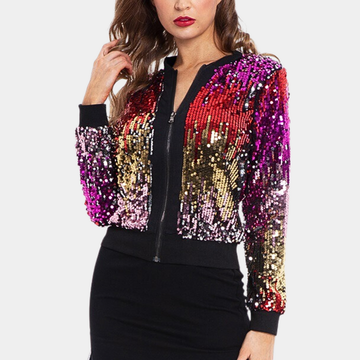 Short Women's Jacket with Shiny Sequins - Livia