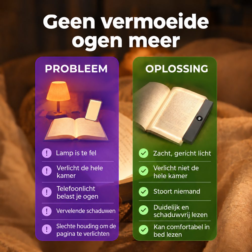 Overzicht van problemen met gewone lampen naast de voordelen van de platte leeslamp bij het lezen in bed 4